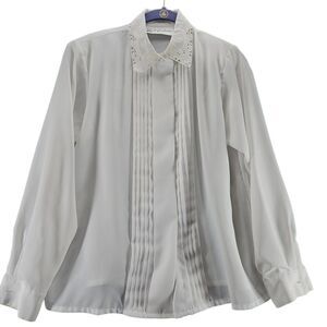 Yves St. Clair Petites Womens Button Up Blouse White Size 6P 100% Polyester